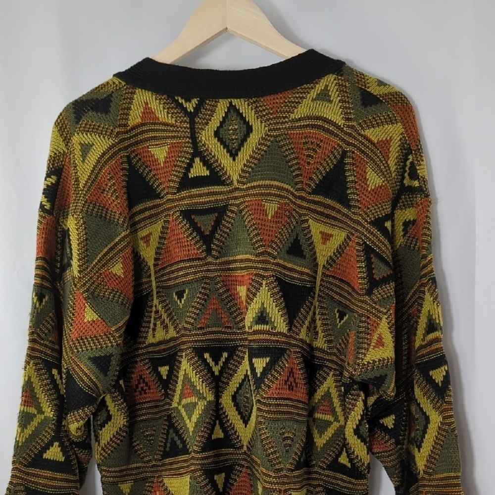 Vintage 80s Gitano Cardigan Sweater Black Orange Lime Green Martini Cosby Medium - Picture 13 of 16
